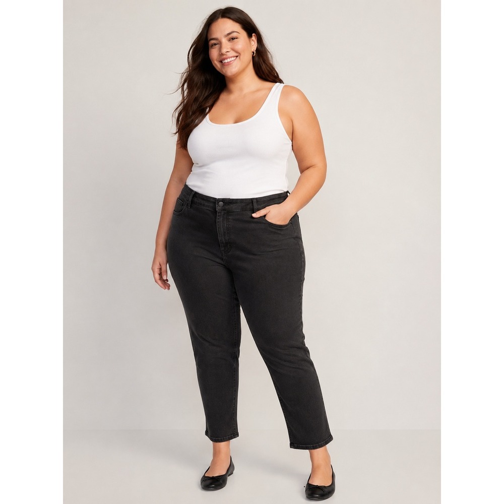 Old Navy Women Straight Jeans 28 Black High Rise Stretch Denim Casual Plus Size